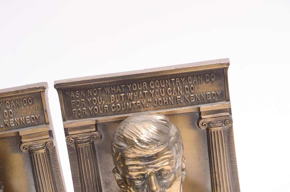 Pair of JFK Brass Bookends