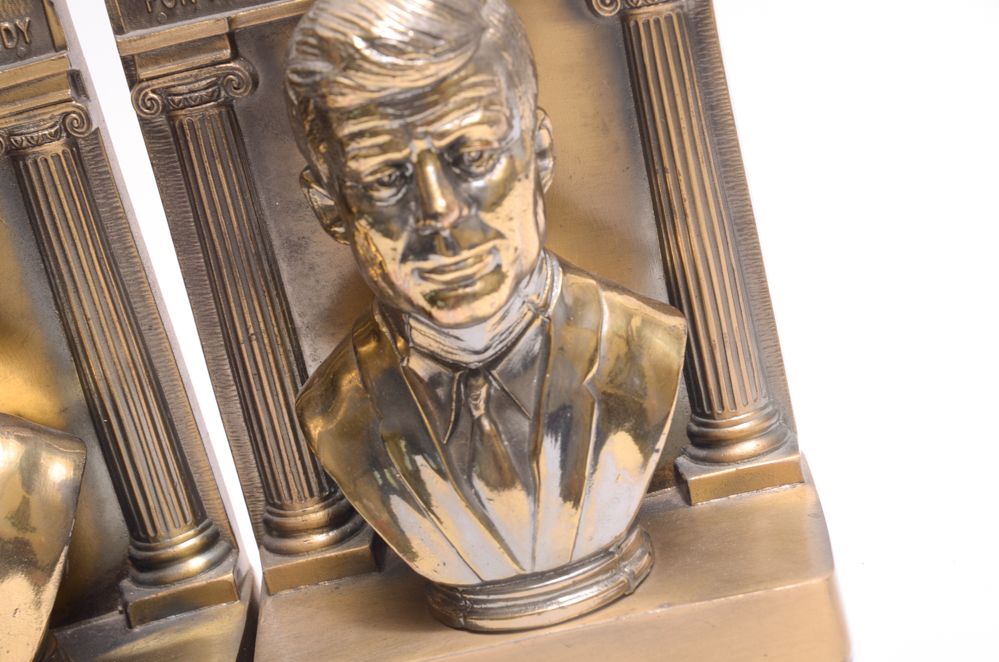 Pair of JFK Brass Bookends