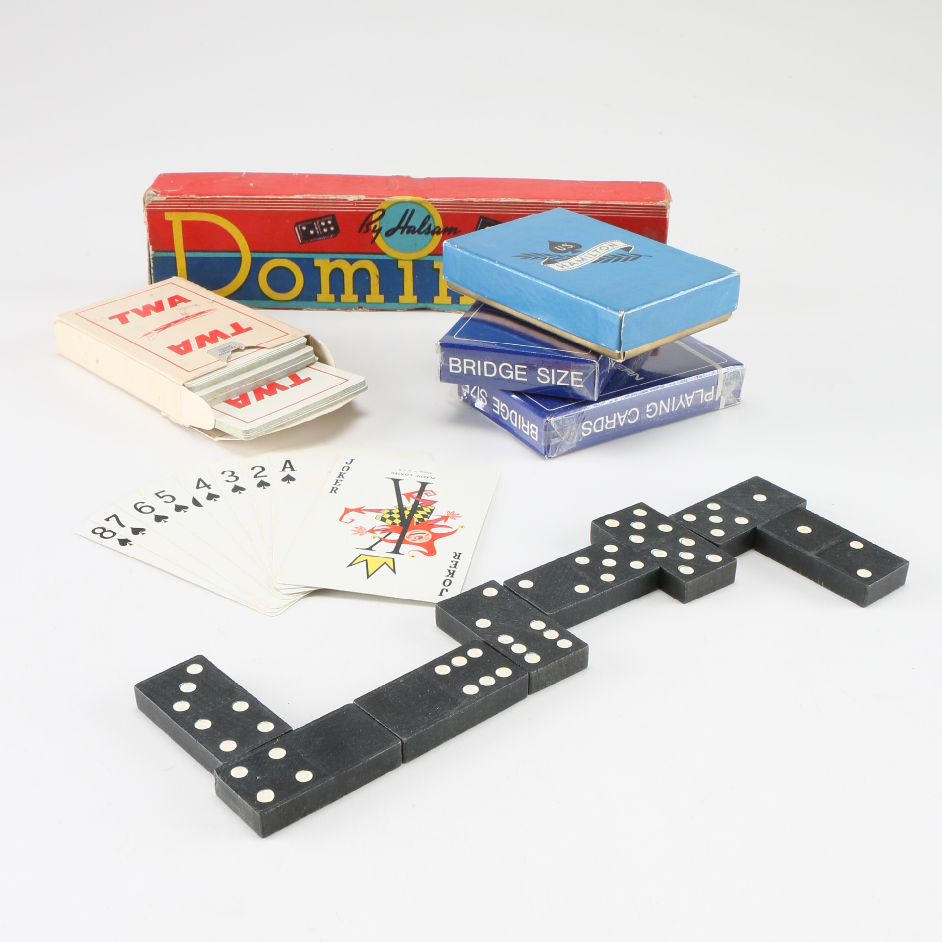 Vintage Dominoes and TWA playing Cards