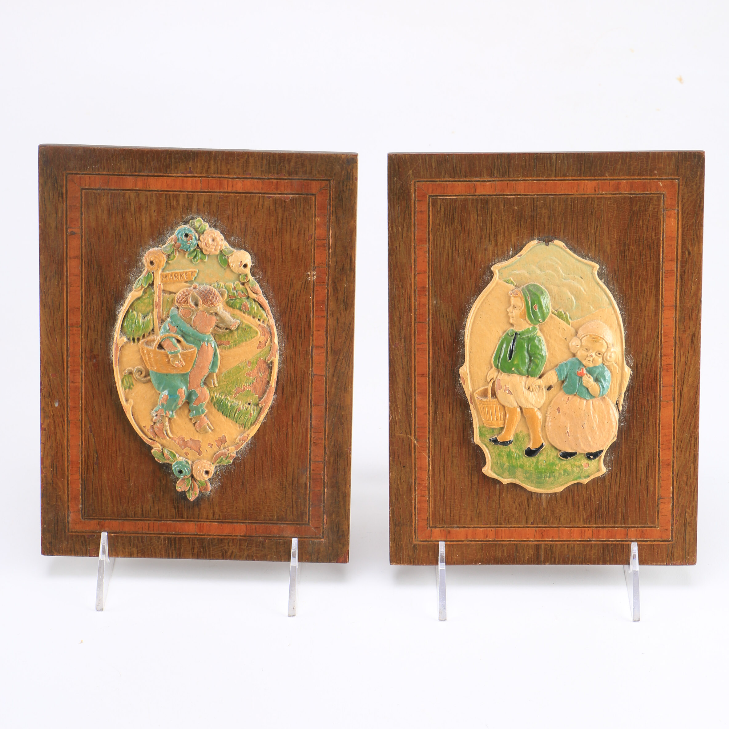 Pair of Vintage Hand Painted Nursery Plaques