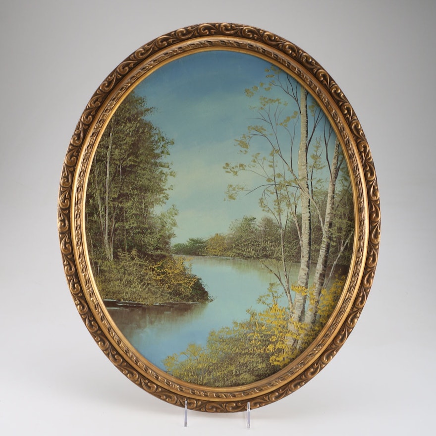 Landscape Oil Painting in Oval Frame