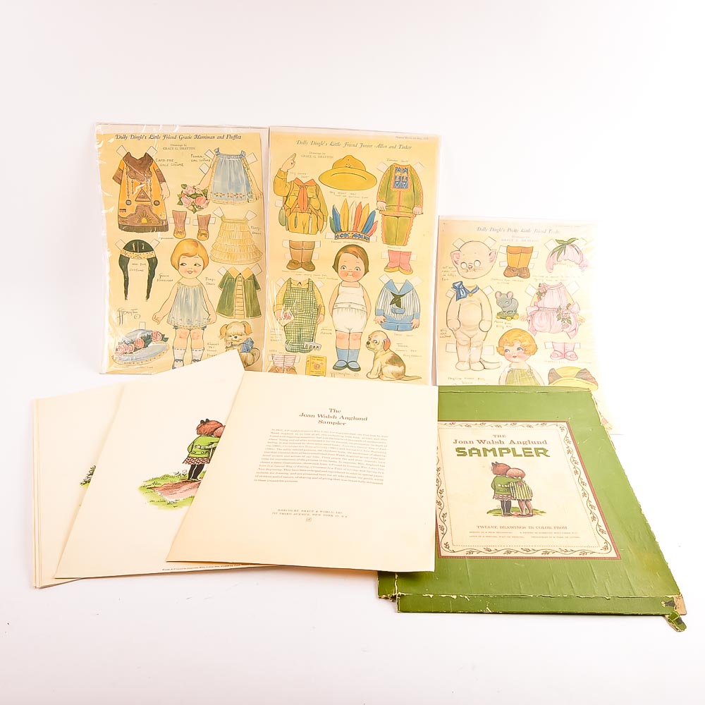 Collection of Vintage Paper Dolls and a Joan Walsh Anglund Print Porfolio