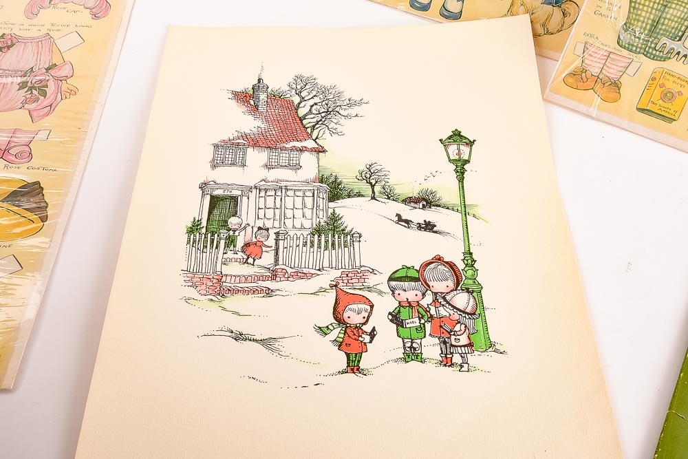 Collection of Vintage Paper Dolls and a Joan Walsh Anglund Print Porfolio