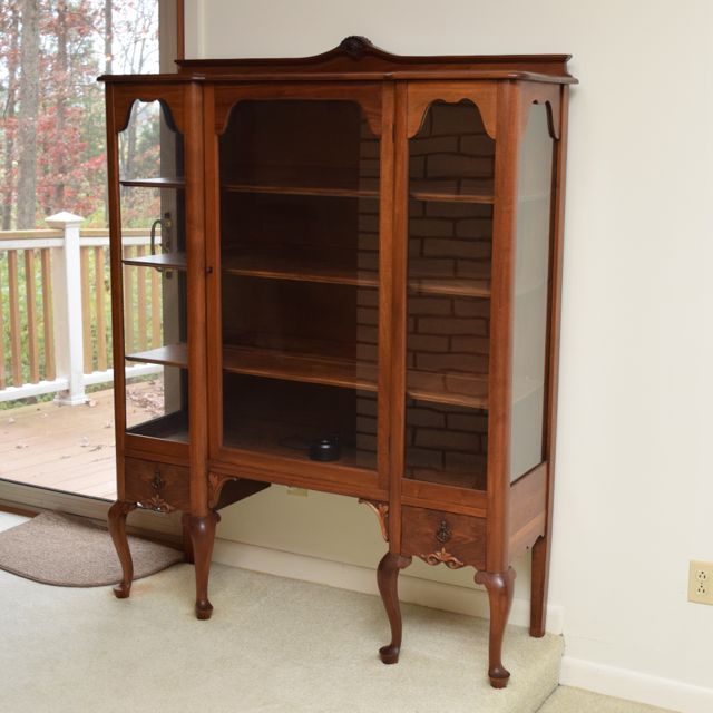 Vintage Lighted Walnut Curio Cabinet