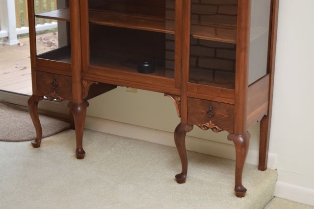 Vintage Lighted Walnut Curio Cabinet