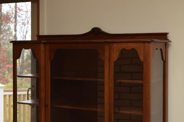 Vintage Lighted Walnut Curio Cabinet