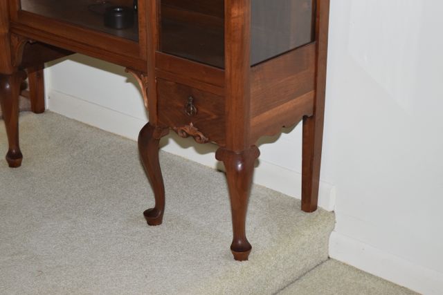 Vintage Lighted Walnut Curio Cabinet