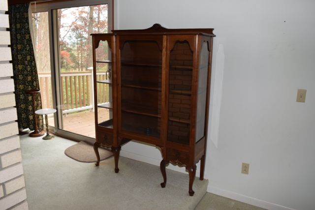 Vintage Lighted Walnut Curio Cabinet