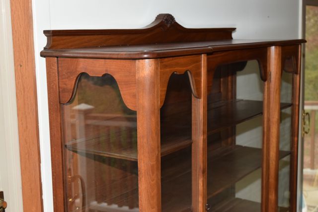 Vintage Lighted Walnut Curio Cabinet