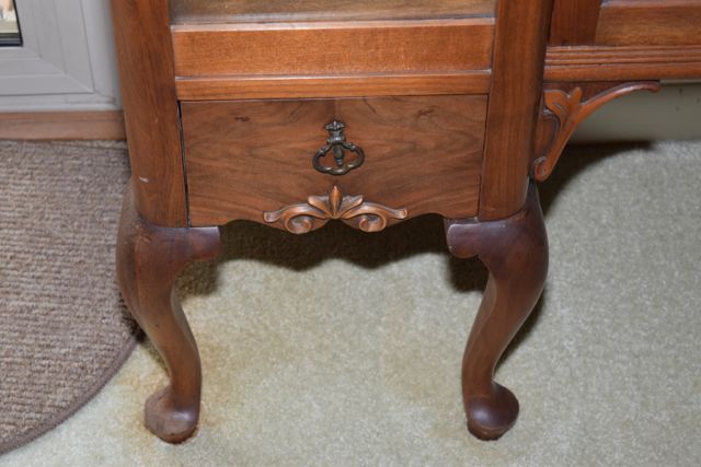 Vintage Lighted Walnut Curio Cabinet