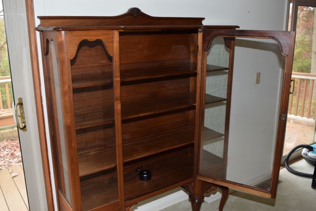 Vintage Lighted Walnut Curio Cabinet