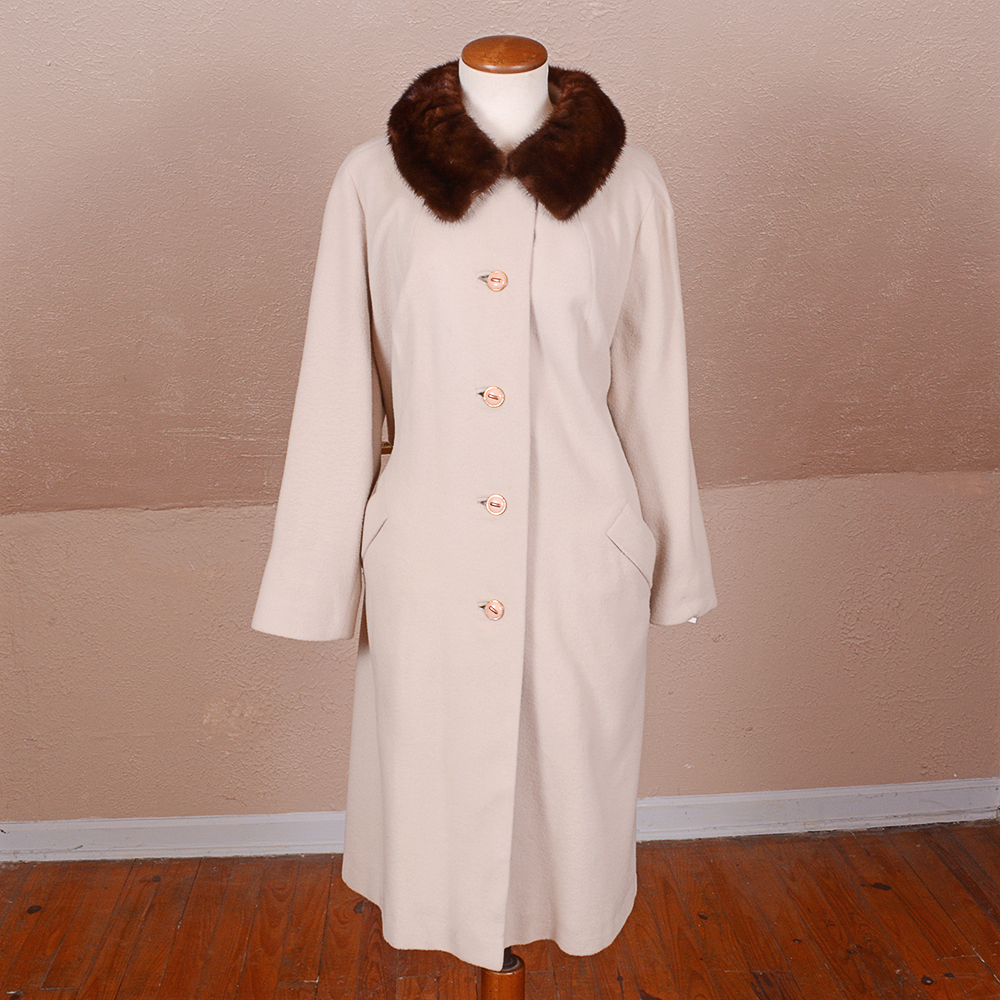 Vintage Cashmere Coat with Brown Mink Collar
