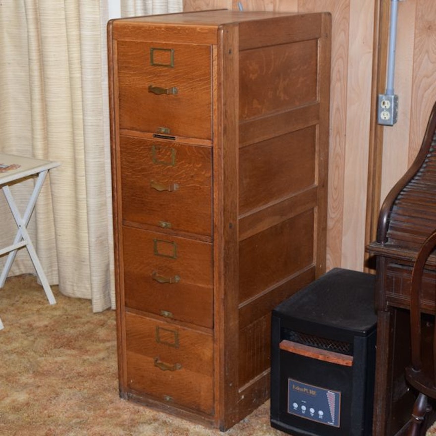 Antique Library Bureau Sole Maker Tiger Oak Filing Cabinet