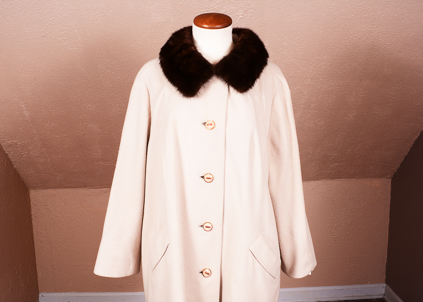 Vintage Cashmere Coat with Brown Mink Collar