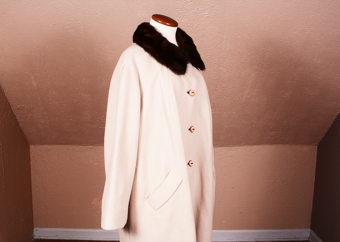 Vintage Cashmere Coat with Brown Mink Collar