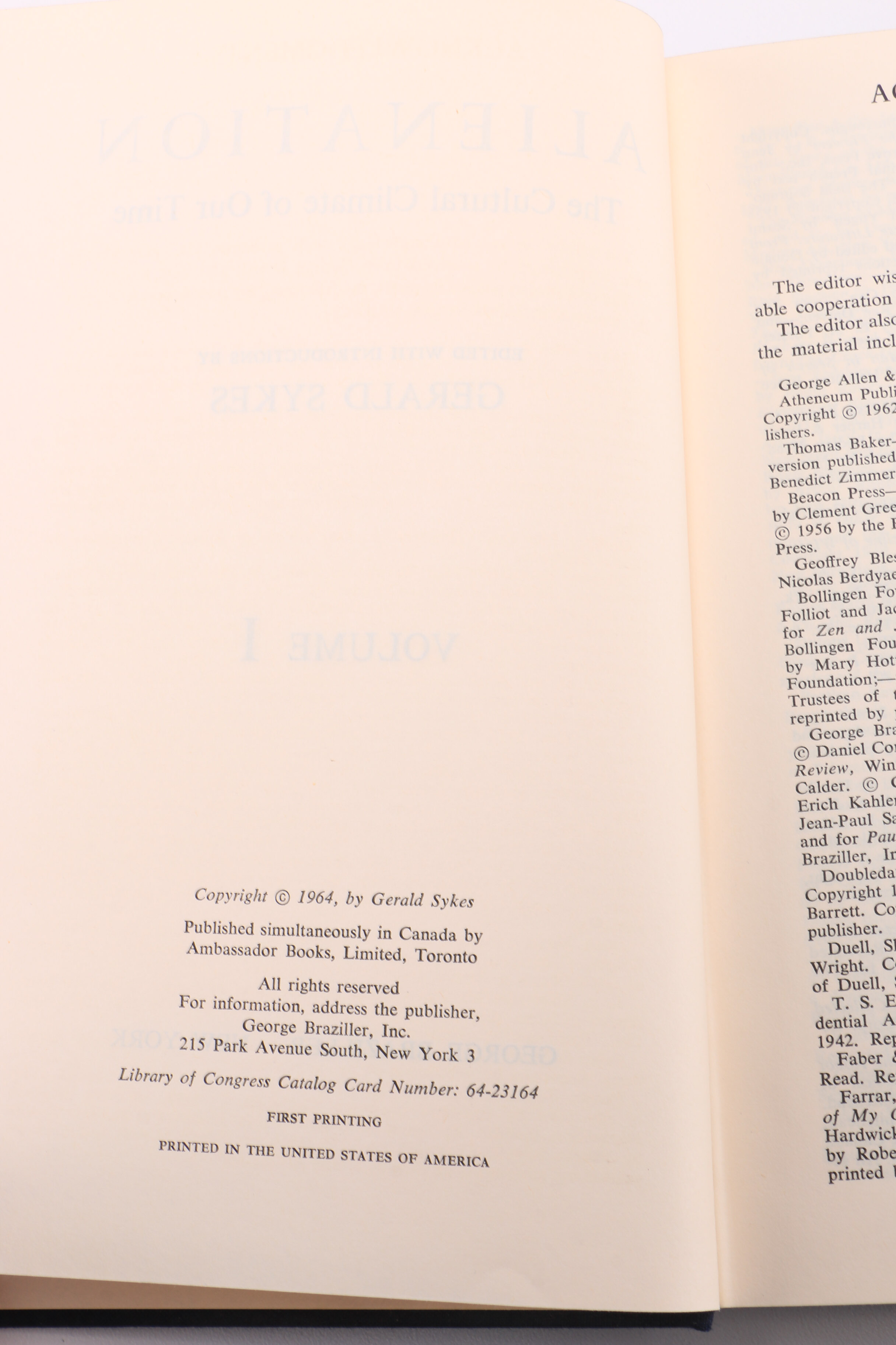 1964 First Printing Existentialist Anthology "Alienation"