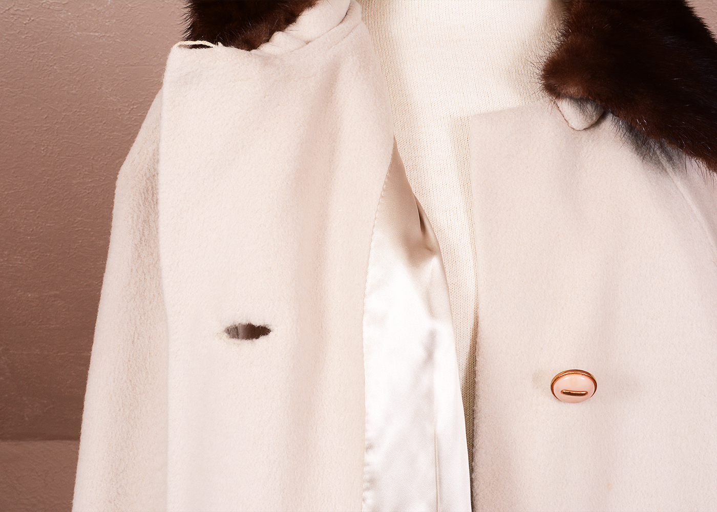 Vintage Cashmere Coat with Brown Mink Collar