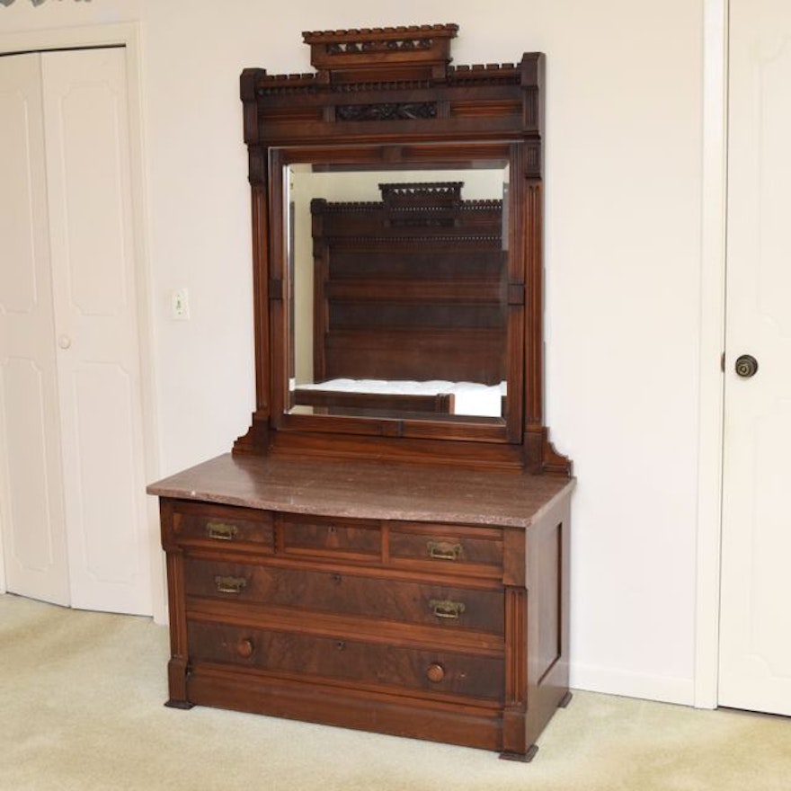 Antique Eastlake Dresser With Marble Top and Mirror