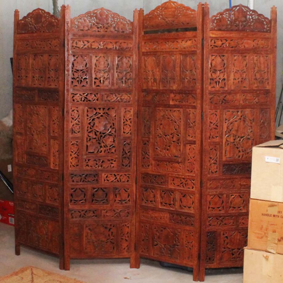 Four Panel Hand Carved Teak Room Divider
