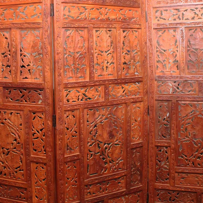 Four Panel Hand Carved Teak Room Divider