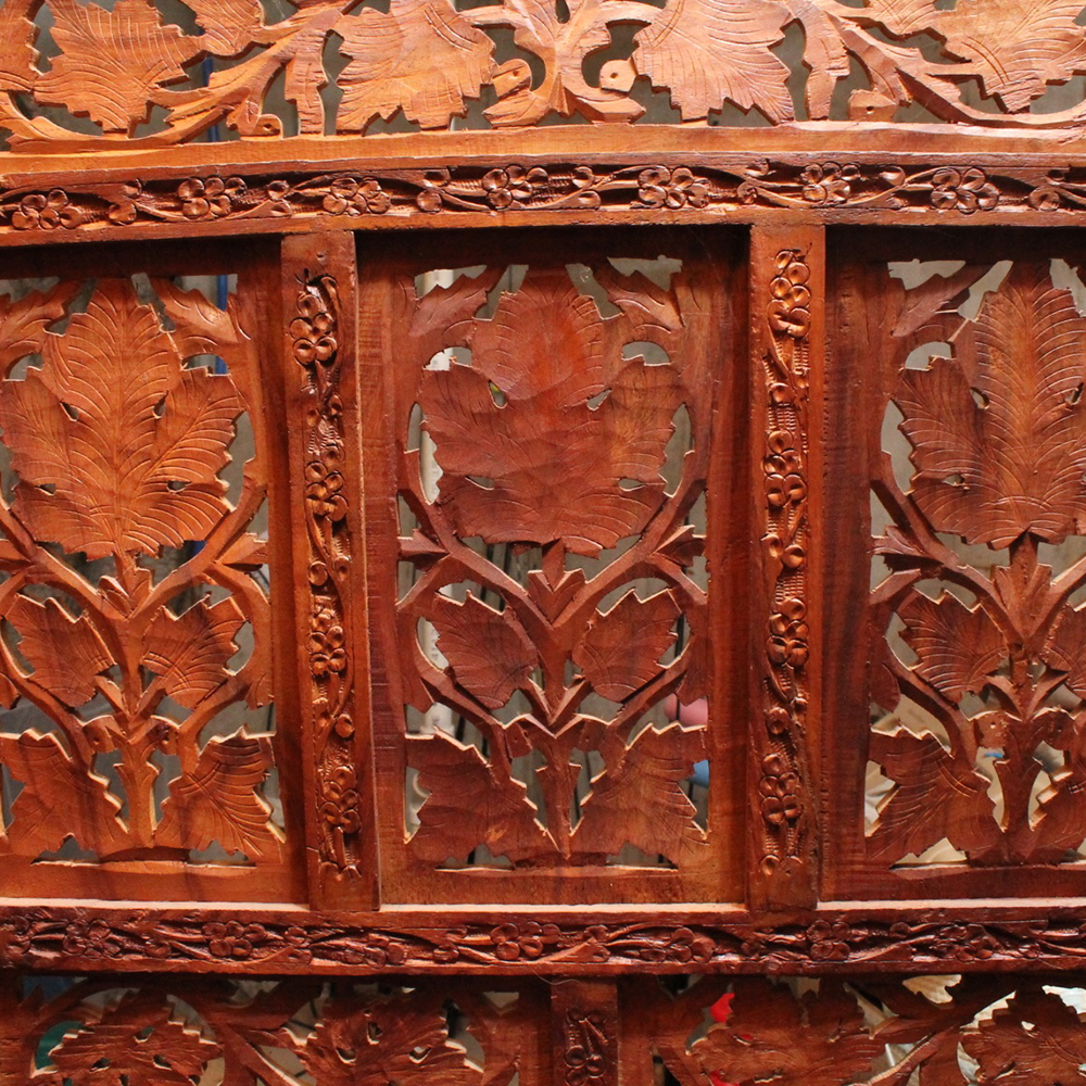 Four Panel Hand Carved Teak Room Divider