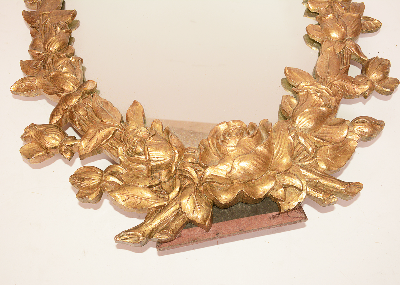 Oval Table Top Mirror with Gold Tone Floral Frame