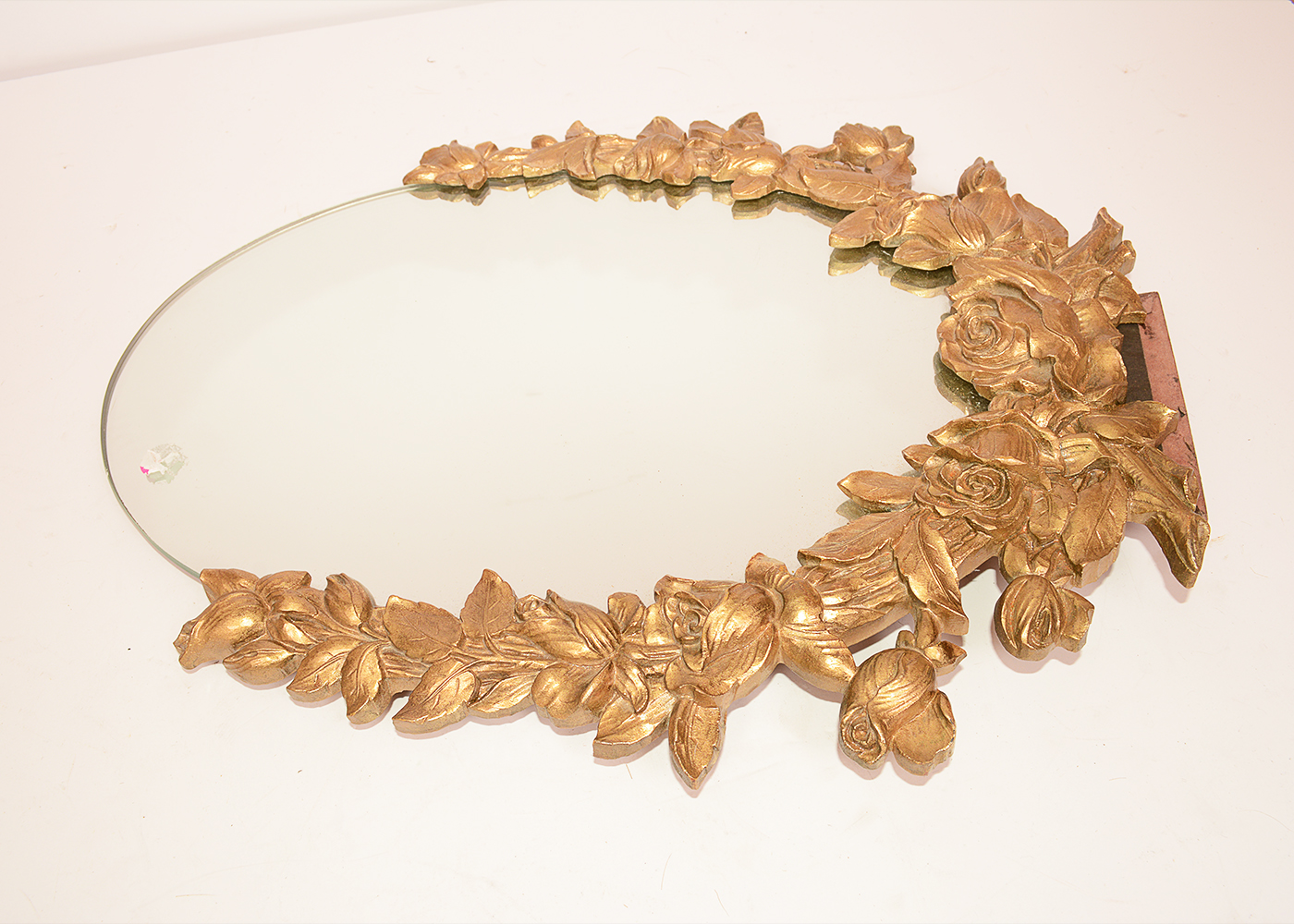 Oval Table Top Mirror with Gold Tone Floral Frame