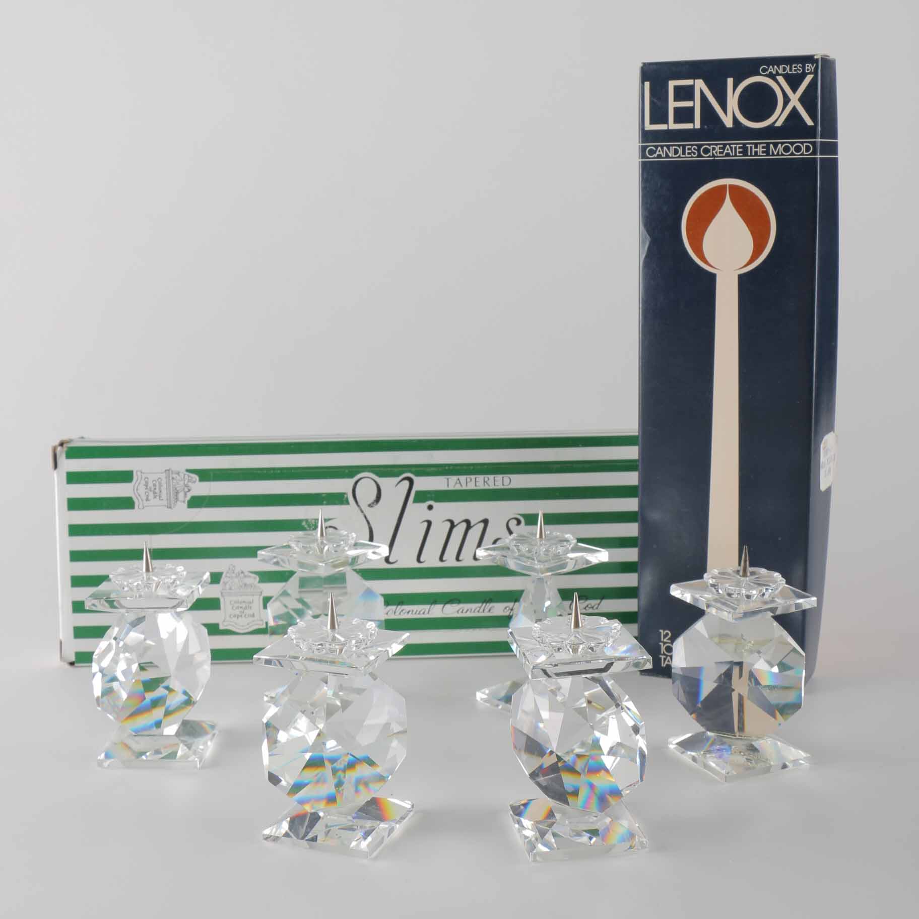 Collection of  Swarovski Candle Holders and Lenox Tapers