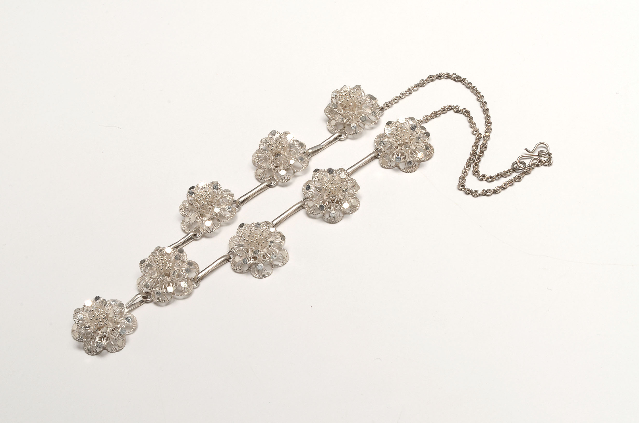 Sterling Silver Filigree Necklace, Bracelet and Pierced Earrings Grand-Parure Set