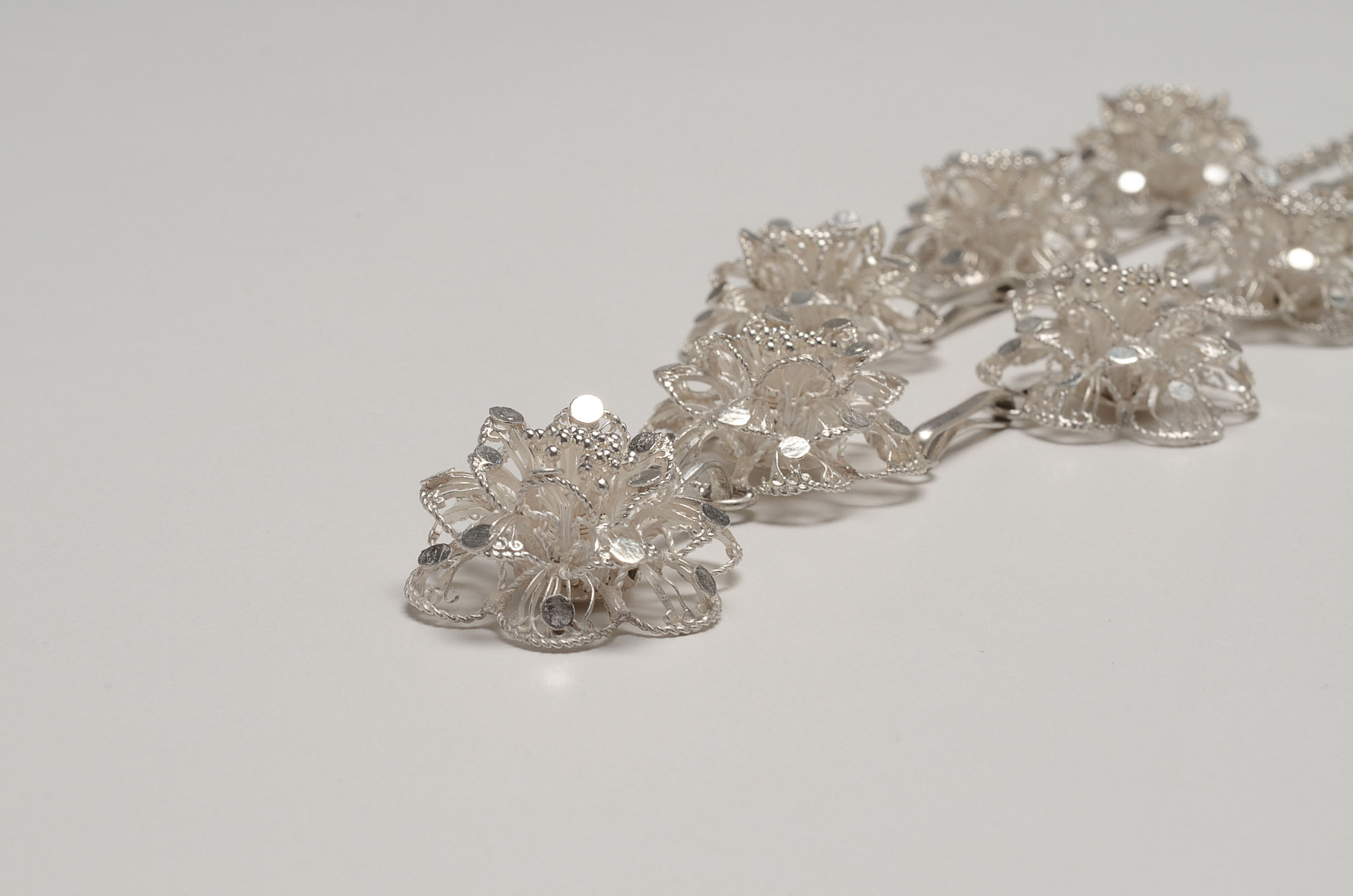 Sterling Silver Filigree Necklace, Bracelet and Pierced Earrings Grand-Parure Set