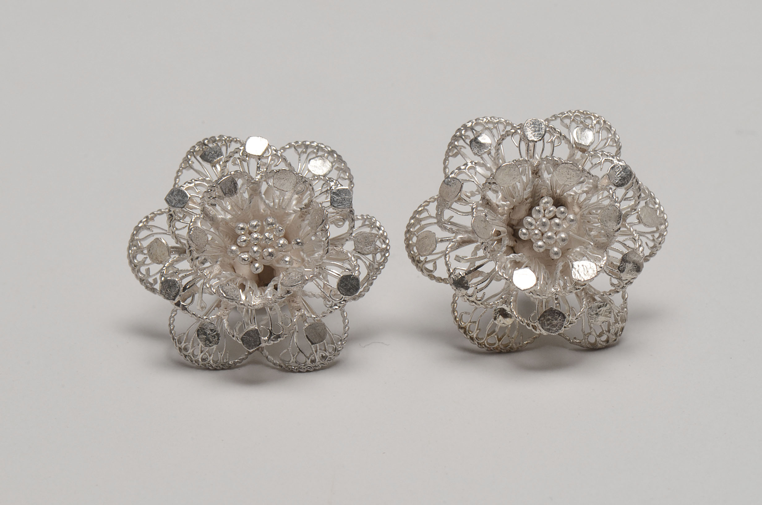 Sterling Silver Filigree Necklace, Bracelet and Pierced Earrings Grand-Parure Set