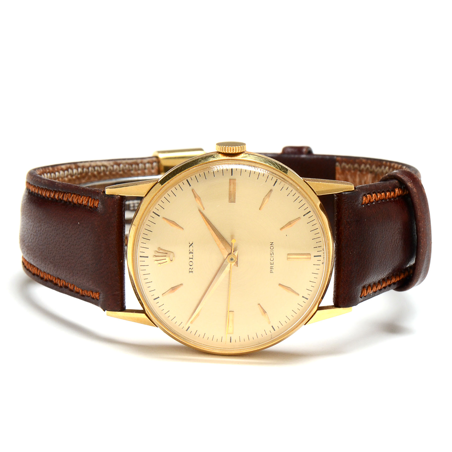 Men's Vintage Rolex 18K Gold Watch with Non-Rolex Leather and Steel Band