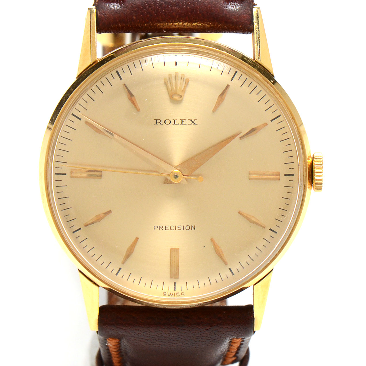 Men's Vintage Rolex 18K Gold Watch with Non-Rolex Leather and Steel Band