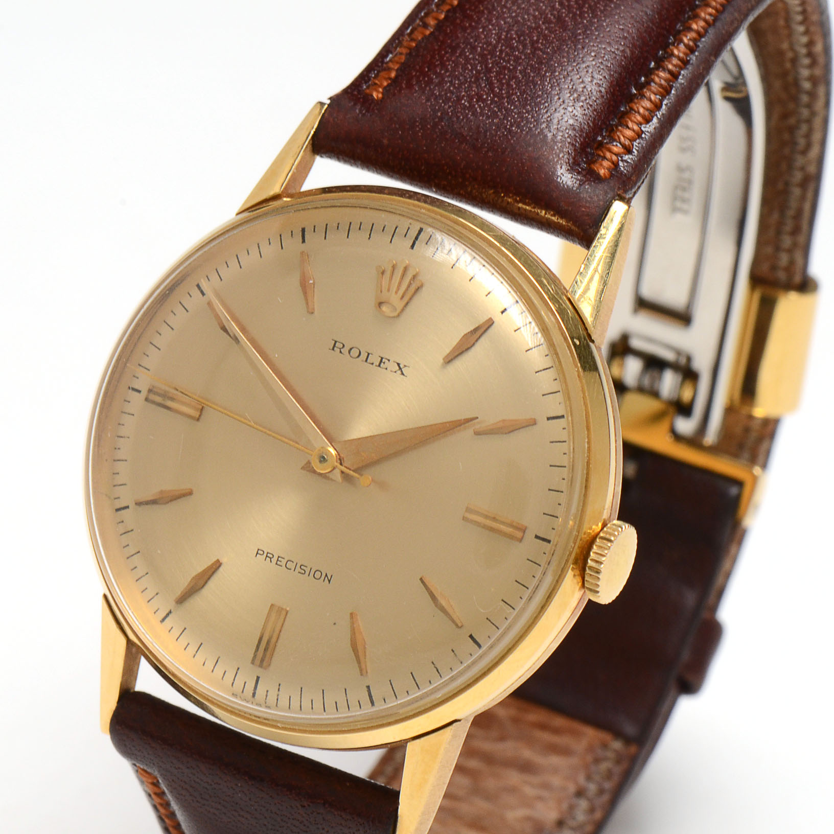 Men's Vintage Rolex 18K Gold Watch with Non-Rolex Leather and Steel Band