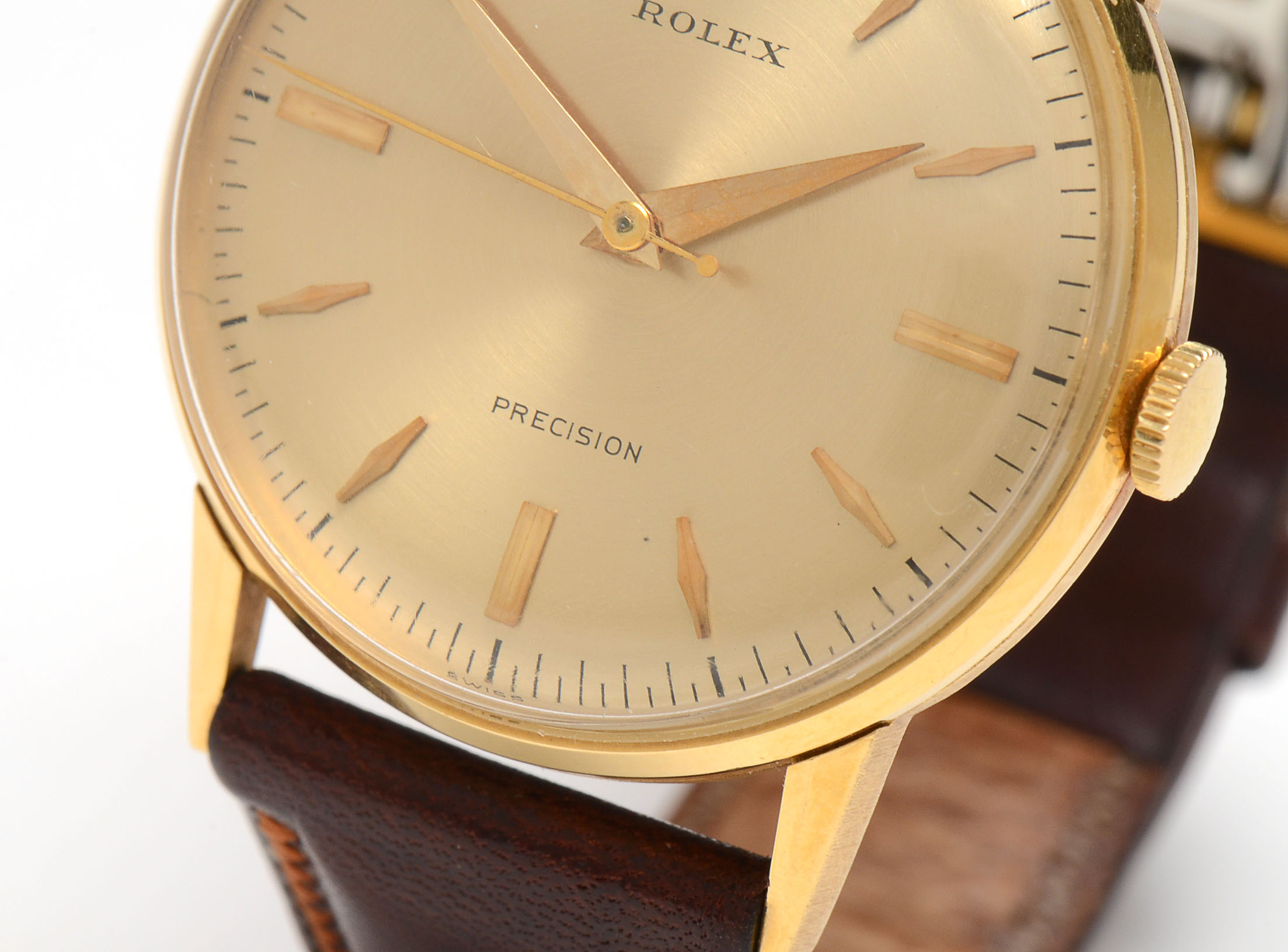 Men's Vintage Rolex 18K Gold Watch with Non-Rolex Leather and Steel Band