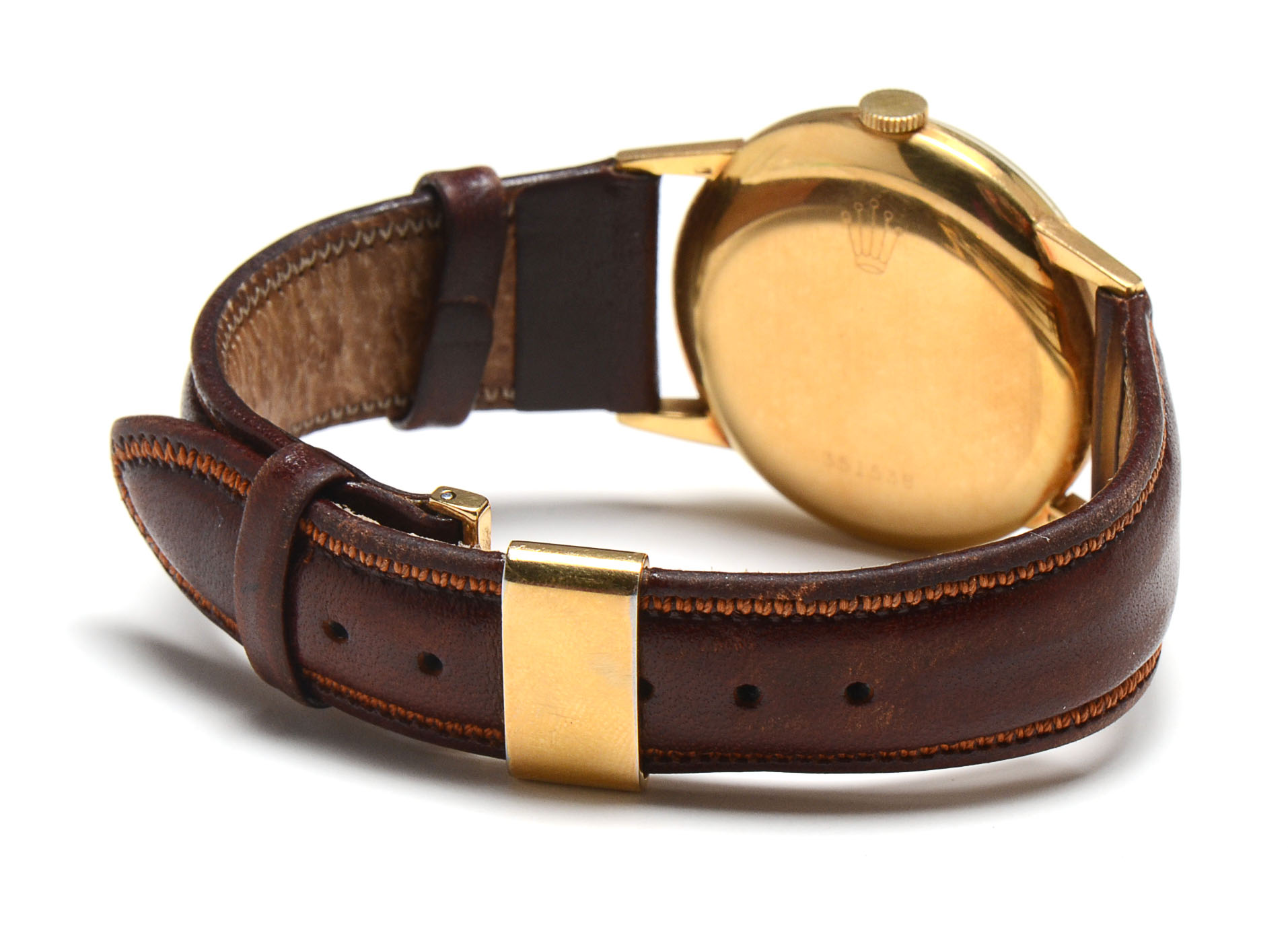 Men's Vintage Rolex 18K Gold Watch with Non-Rolex Leather and Steel Band