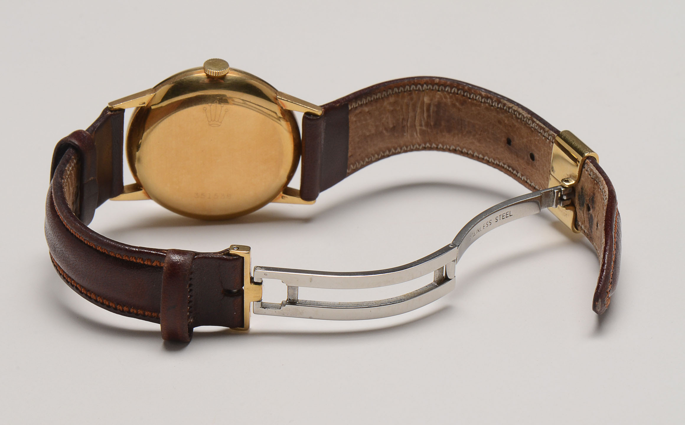 Men's Vintage Rolex 18K Gold Watch with Non-Rolex Leather and Steel Band