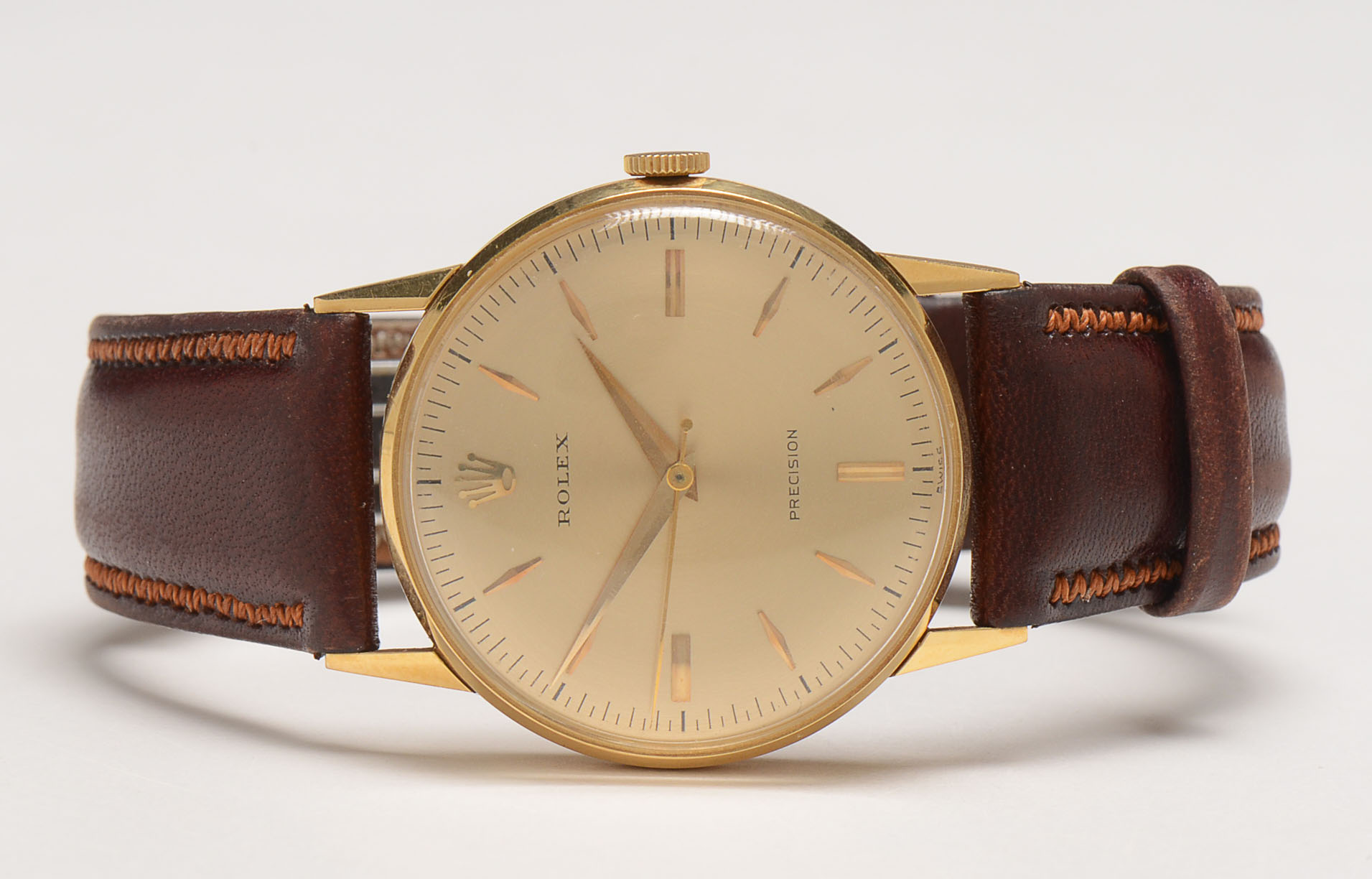 Men's Vintage Rolex 18K Gold Watch with Non-Rolex Leather and Steel Band