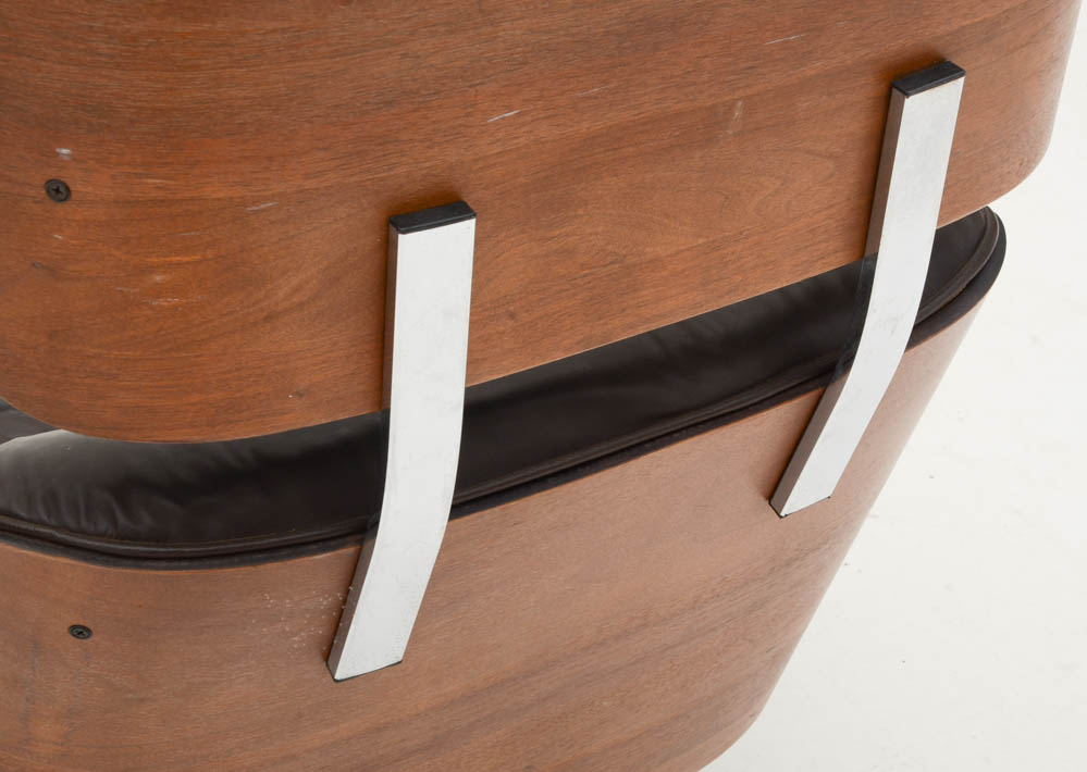 Vintage Eames-Style Walnut and Leather Recliner Chair