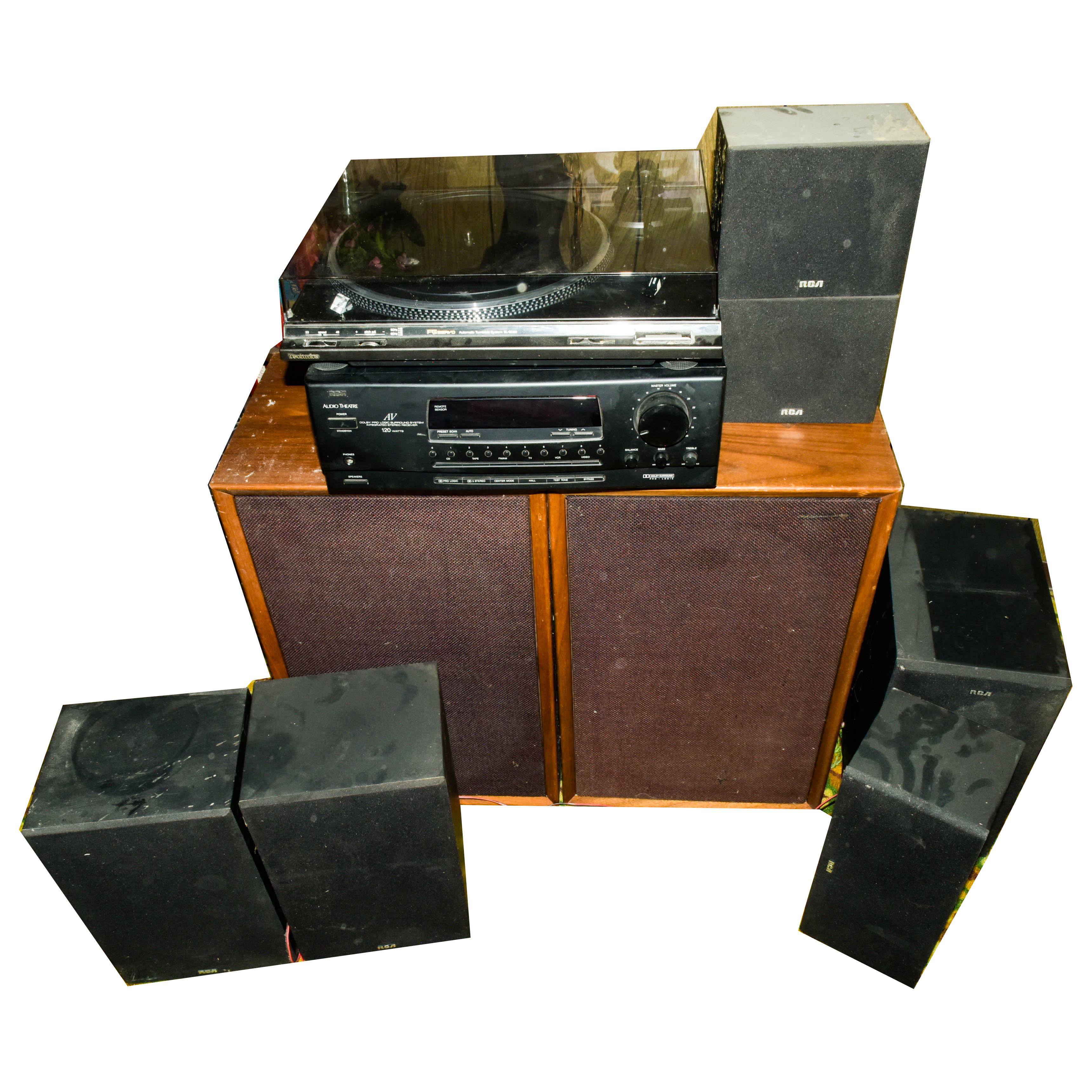 RCA Audio Theatre System and Technics Turntable With Speakers