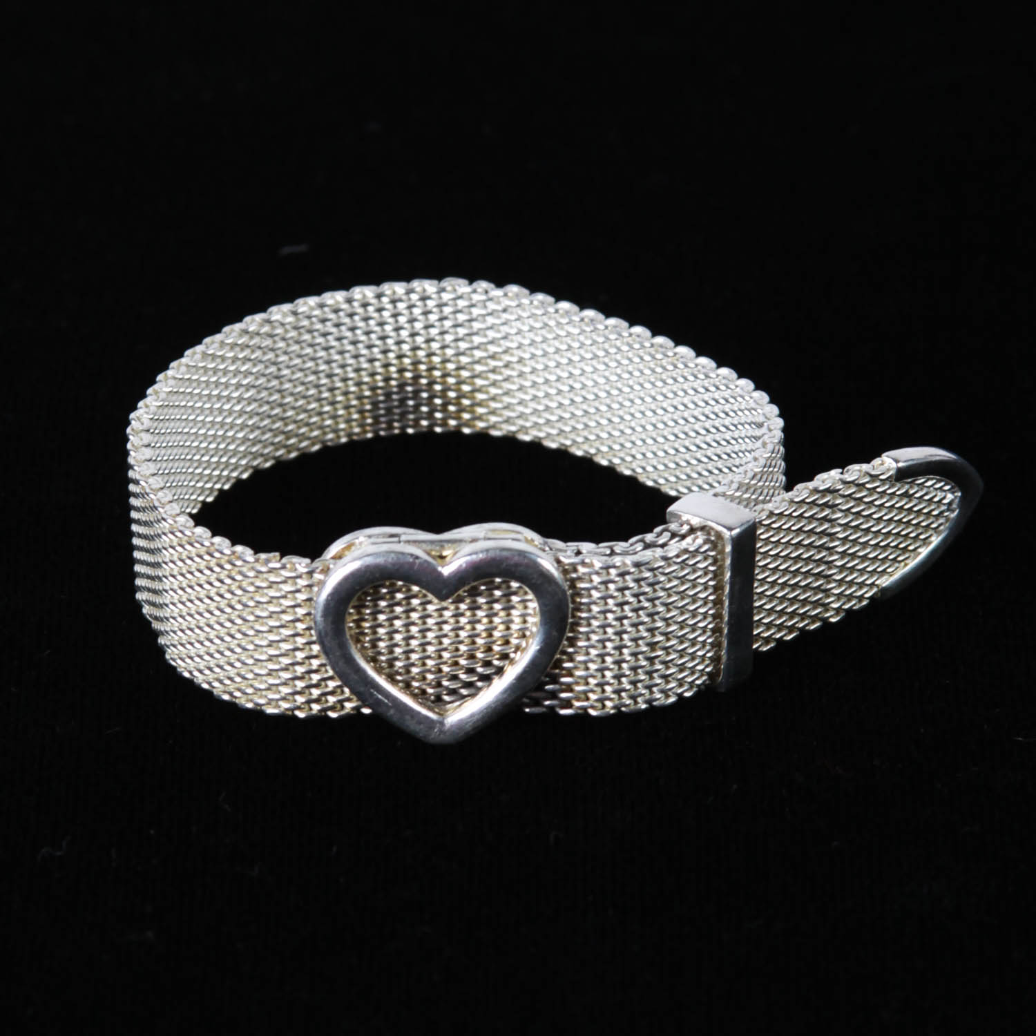 Tiffany & Co. Somerset Mesh Heart Buckle Sterling Bracelet