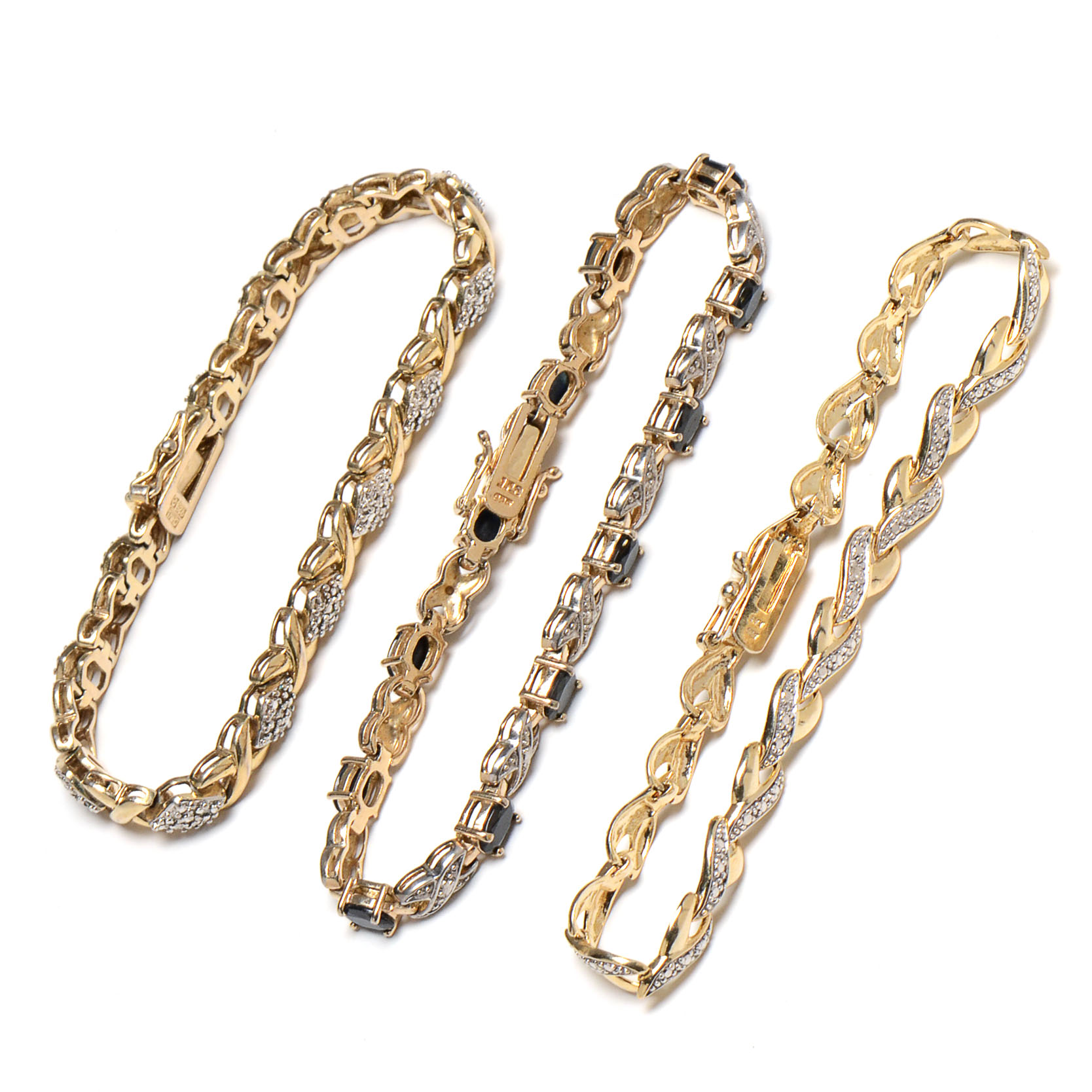 Three Sterling Vermeil Bracelets with Gemstones and Diamonds