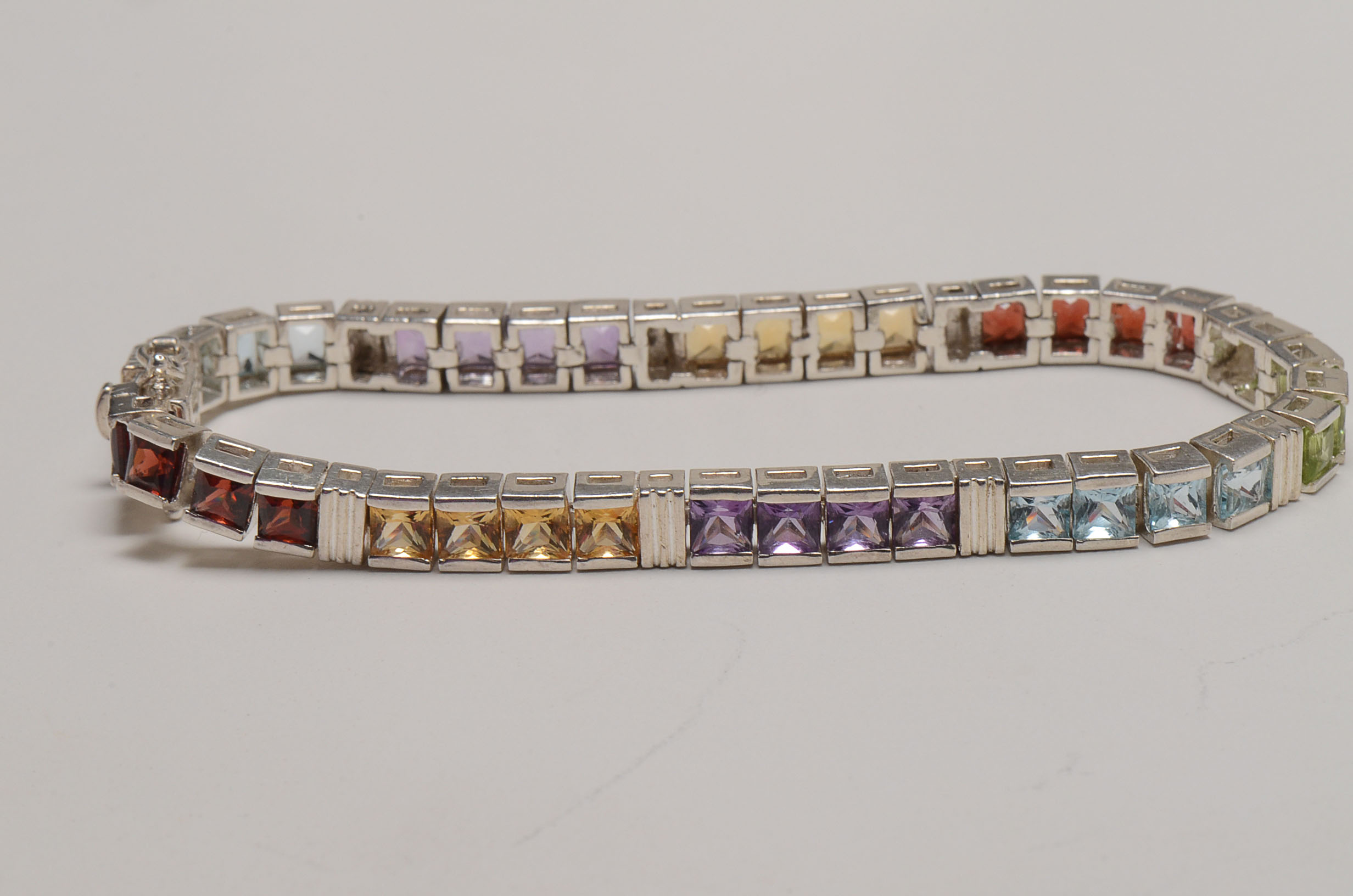 Sterling Silver Multi-Color Gemstone Bracelet