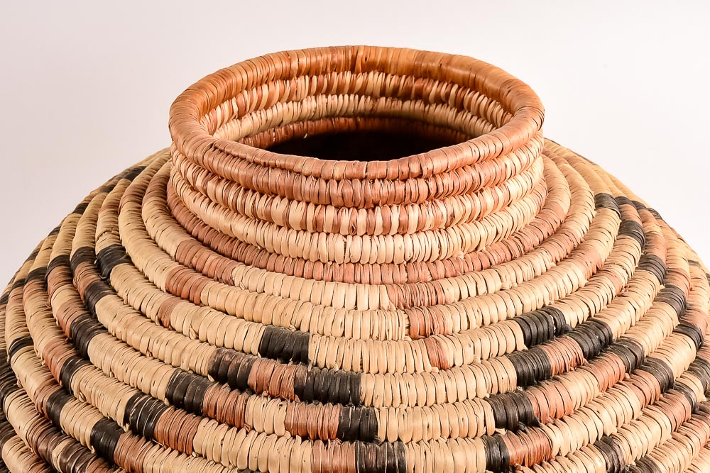 Collection of Six Woven Seri Baskets with Awl for Basket Making