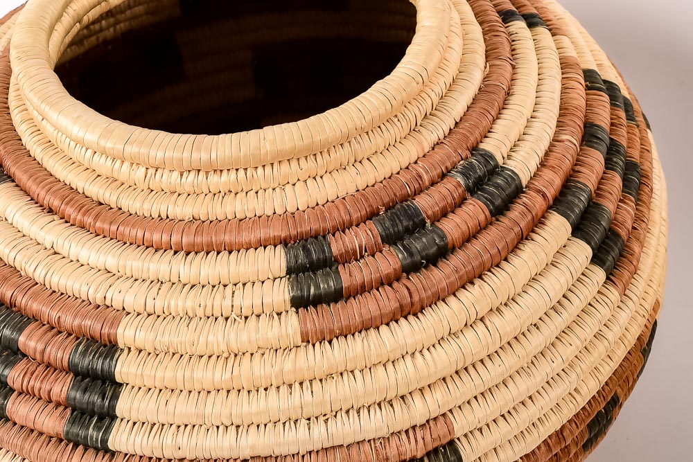 Collection of Six Woven Seri Baskets with Awl for Basket Making