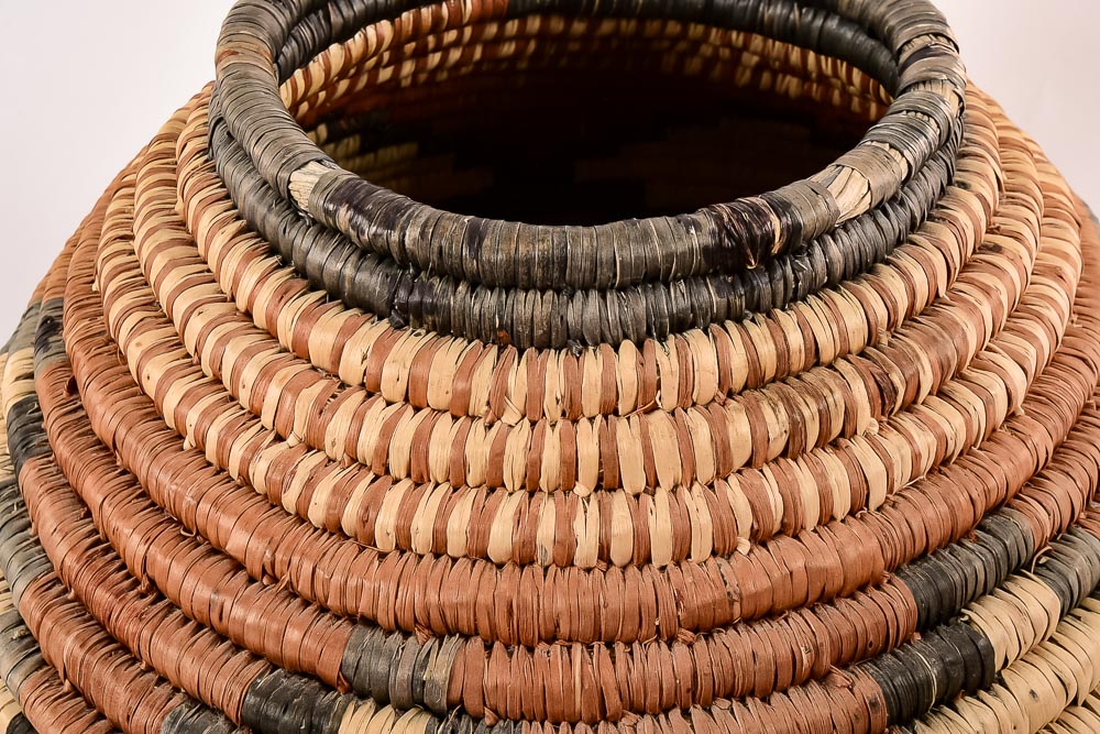 Collection of Six Woven Seri Baskets with Awl for Basket Making