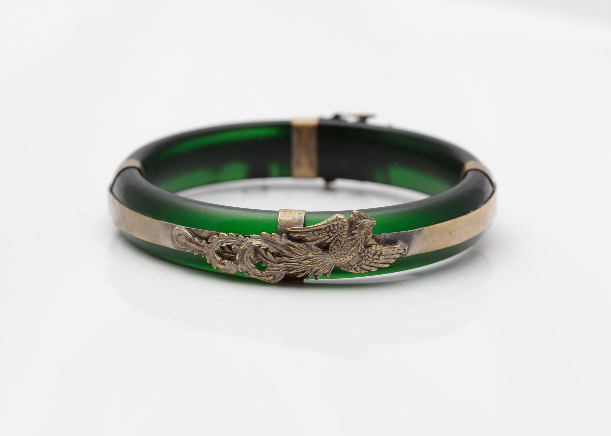 Asian Inspired Carved Resin and White Metal Bracelet