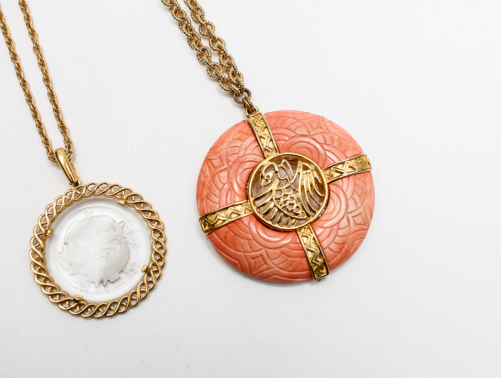 Vintage Crown Trifari and Hattie Carnegie Asian Style Necklaces