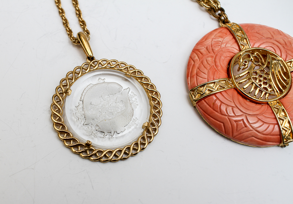 Vintage Crown Trifari and Hattie Carnegie Asian Style Necklaces