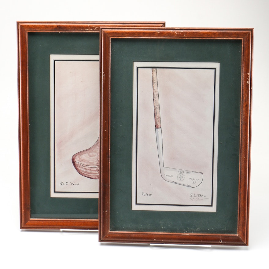 Pair of S.L. Shaw Signed Offset Lithographs "No. 2 Wood" and "Putter"